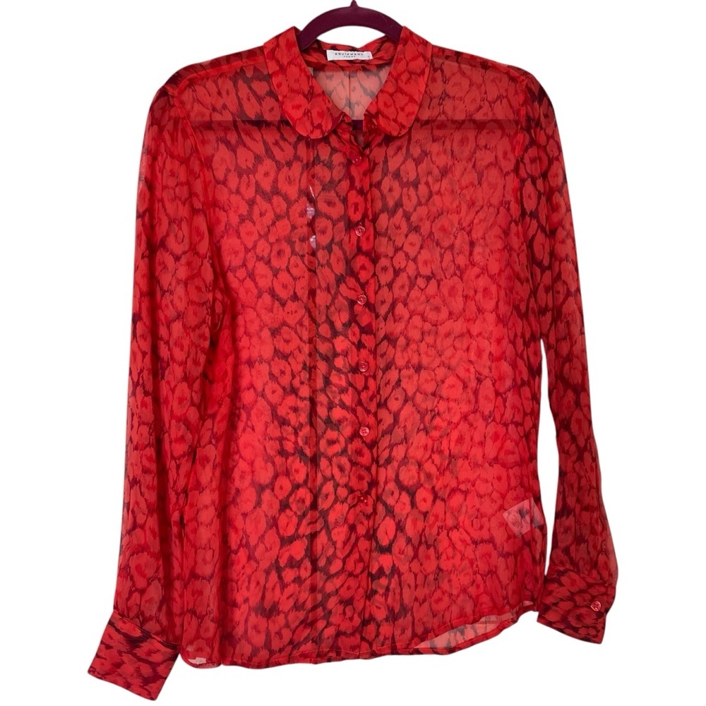 Equipment Red Leopard Print‎ Sheer Button Down Silk Feminine Blouse Size S